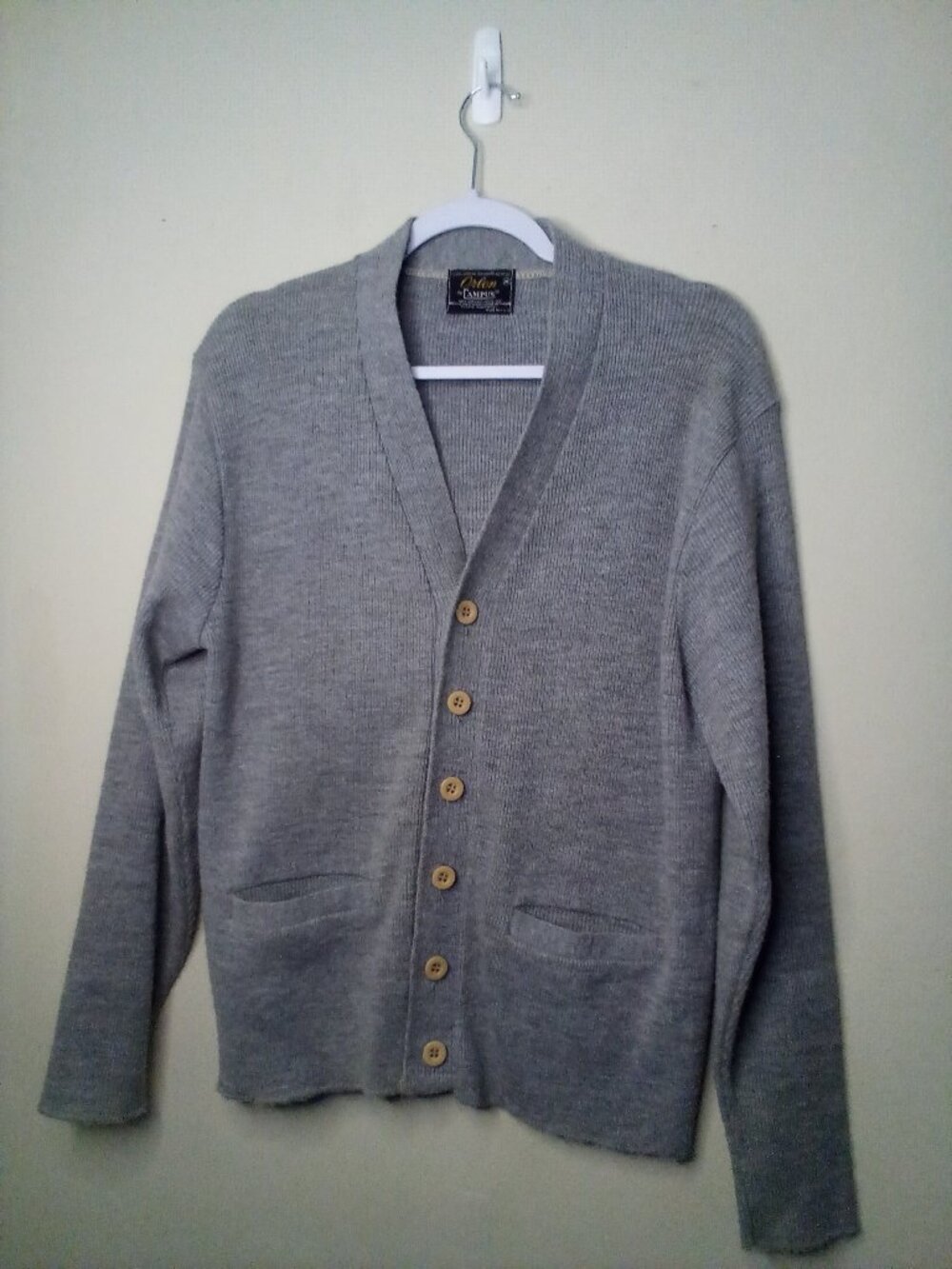 Orlon by Campus Cardigan Sweater Men M Vintage Button Up Pocket Gray